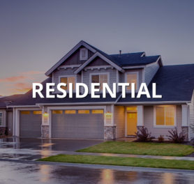 Residential HVAC services banner with beautiful new home and sunset sky